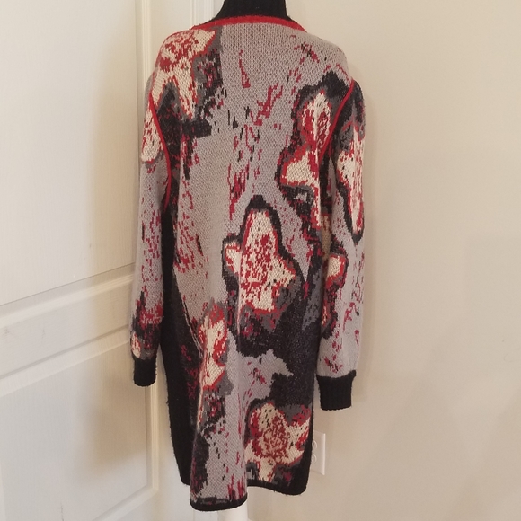 Vintage 80s Y2K Boho G. Londo Floral wool long open Sweater Coat - Picture 4 of 7